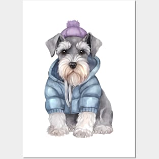 Watercolor Cozy Miniature Schnauzer Dog Posters and Art